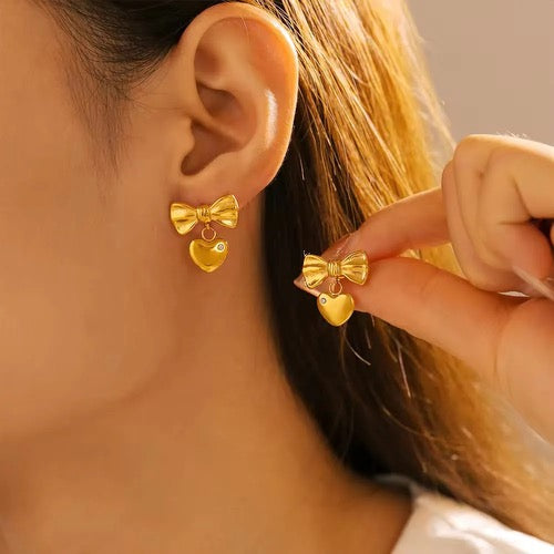 Petite Bow Heart Studs
