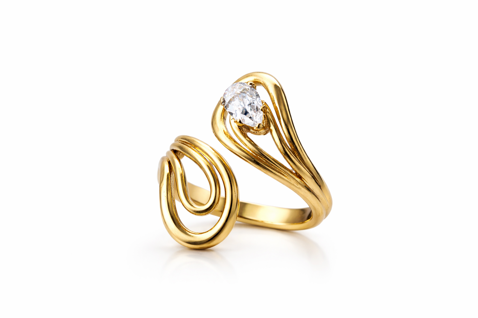 Gold ring with a diamond on a white background